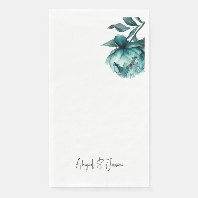 Teal Peony Personalized Names Wedding  Serviette (Vorderseite)