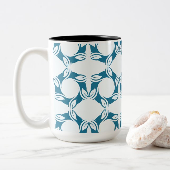 Teal Petal Modern Geometric Zweifarbige Tasse (Mit Donut)