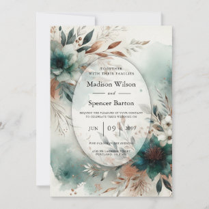 Teal Petals in Bronze Bloom Hochzeit Einladung
