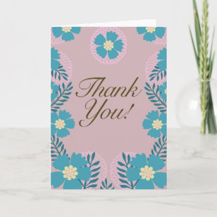 Teal Pink Blumen Dankeskarten Karte