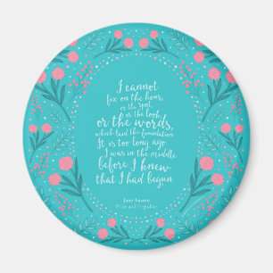 Teal & Pink Floral Jane Austen Pride and Prejudice Magnet
