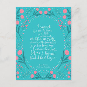 Teal & Pink Floral Jane Austen Pride and Prejudice Postkarte