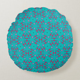 Teal Pink Retro Geometry Round Pillow Rundes Kissen