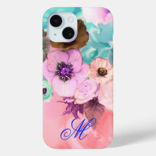 TEAL PINK ROSEN UND ANEMONE BLUMEN MONOGRAMM Case-Mate iPhone HÜLLE