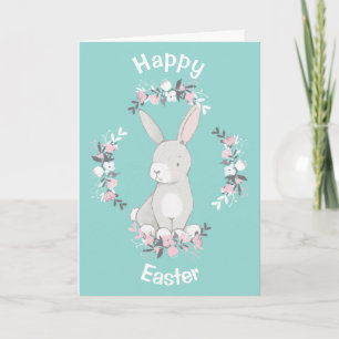 Teal Pinkes Hasenkränzchen Ostern Karte