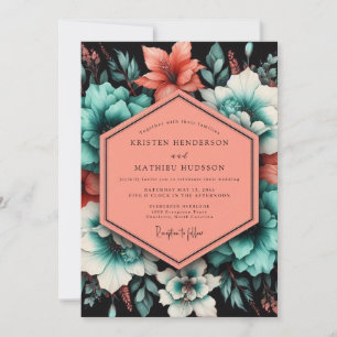 Teal Poetische Blütenhochzeit Einladung