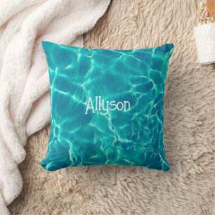Teal Pool Water, White Name or Monogram, VS 2 Kissen