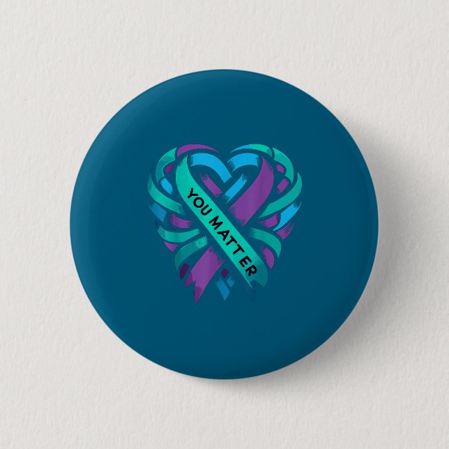Teal Purple Heart You Suicide Prevention Awareness Button (Vorderseite)