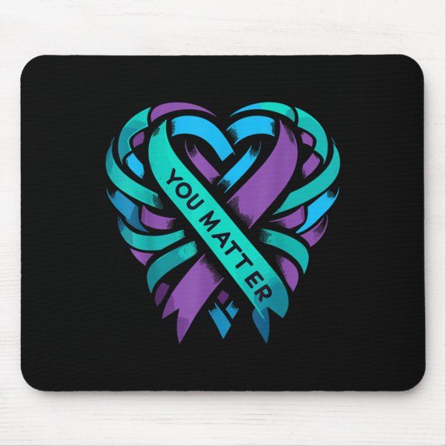 Teal Purple Heart You Suicide Prevention Awareness Mousepad (Vorne)