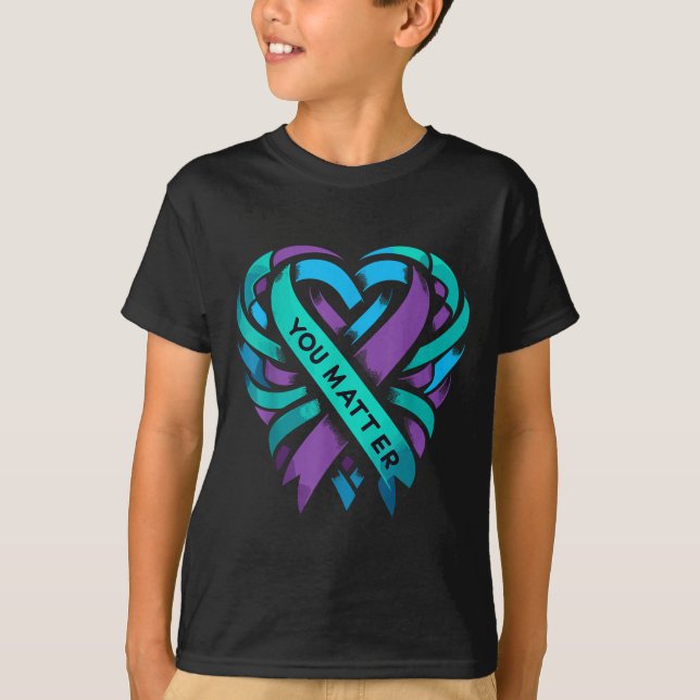 Teal Purple Heart You Suicide Prevention Awareness T-Shirt (Vorderseite)