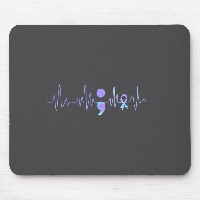 Teal Purple Heartbeat Semicolon Suicide Prevention Mousepad (Vorne)