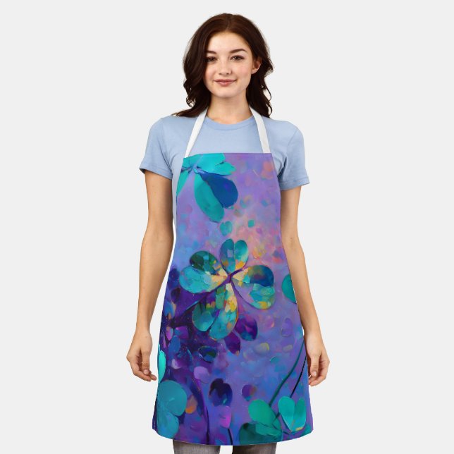 Teal & Purple Lucky Clover Art Apron Schürze (Getragen)