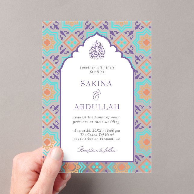 Teal Purple Persian Mosaic Muslim Wedding Acryleinladungen (Insitu (Handheld))