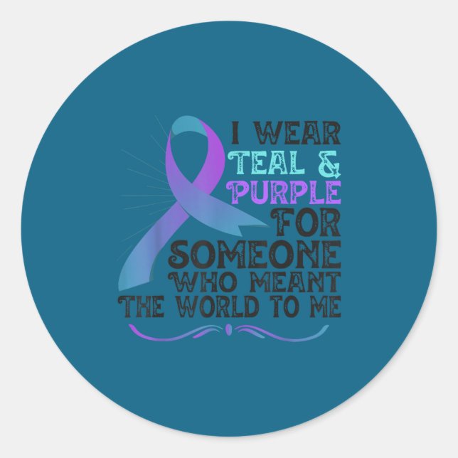 Teal Purple Ribbon For Suicide Prevention Awarenes Runder Aufkleber (Vorderseite)