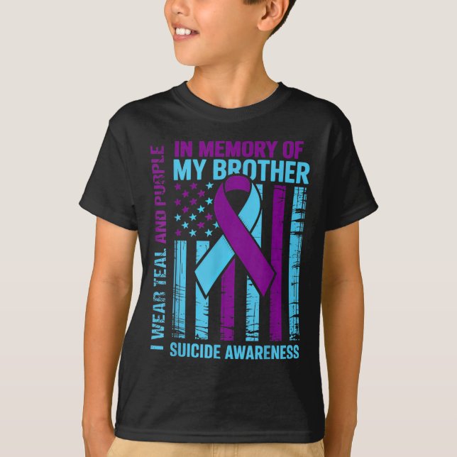 Teal Purple Ribbon Suicide Awareness Flag Brother  T-Shirt (Vorderseite)