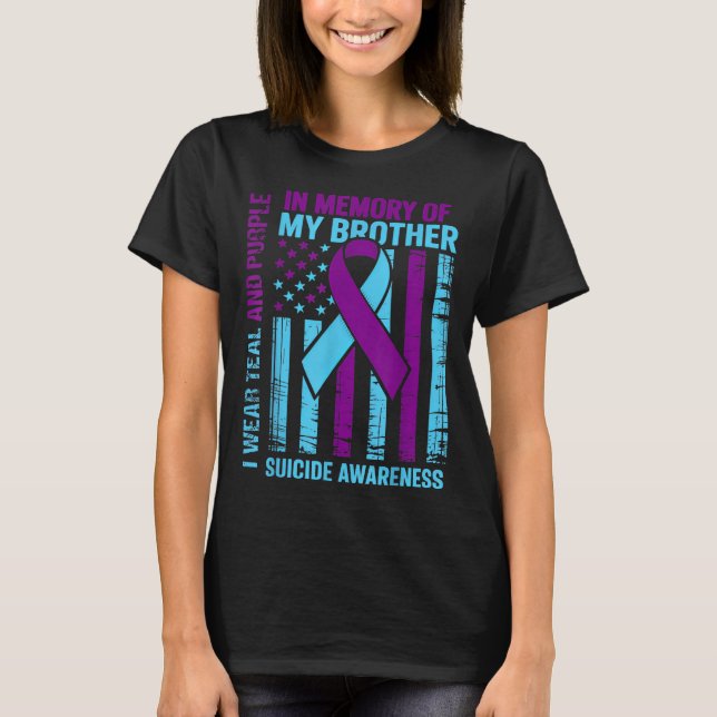 Teal Purple Ribbon Suicide Awareness Flag Brother  T-Shirt (Vorderseite)
