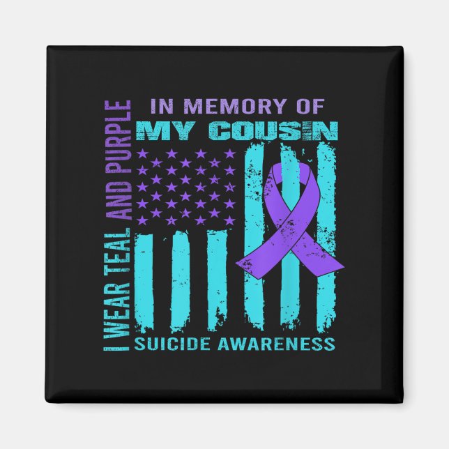 Teal Purple Ribbon Suicide Awareness Flag Cousin B Magnet (Vorne)