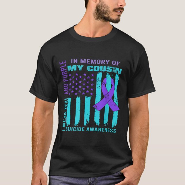 Teal Purple Ribbon Suicide Awareness Flag Cousin B T-Shirt (Vorderseite)
