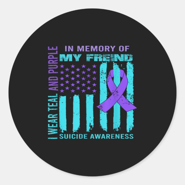 Teal Purple Ribbon Suicide Awareness Flag Freind B Runder Aufkleber (Vorderseite)