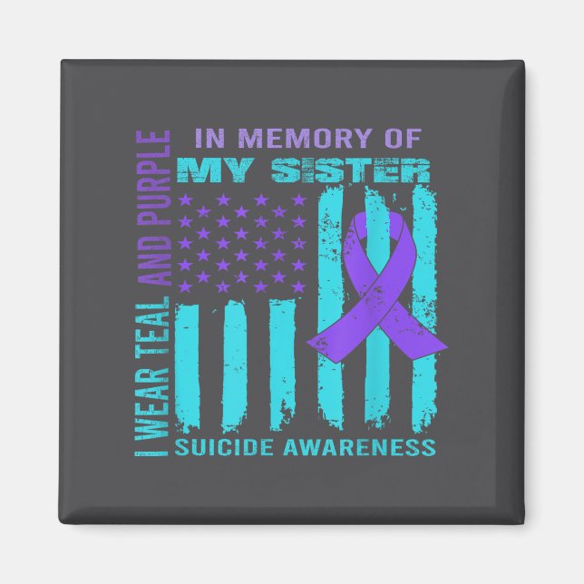 Teal Purple Ribbon Suicide Awareness Flag Sister B Magnet (Vorne)