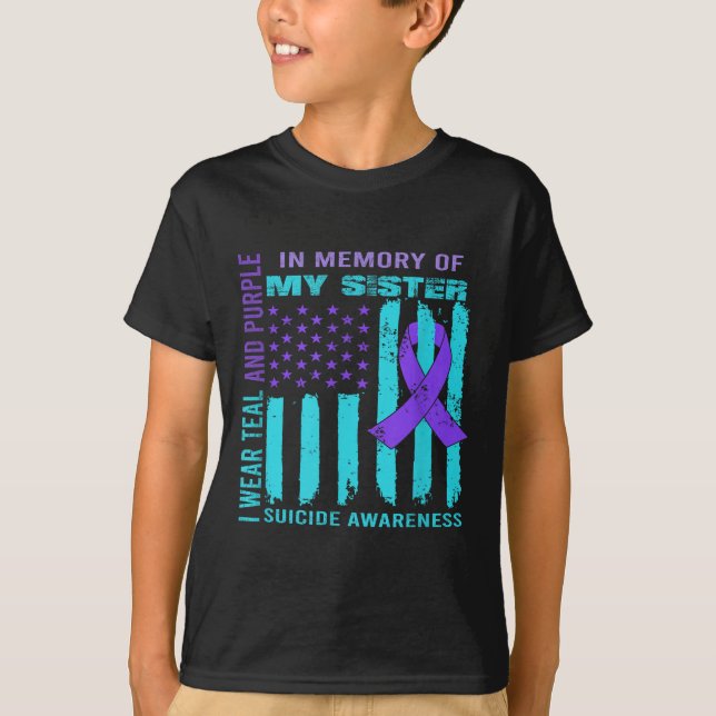 Teal Purple Ribbon Suicide Awareness Flag Sister B T-Shirt (Vorderseite)