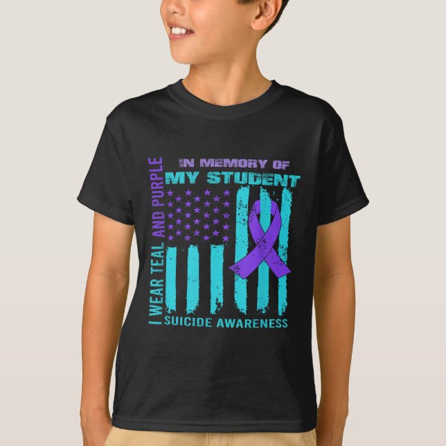 Teal Purple Ribbon Suicide Awareness Flag Student  T-Shirt (Vorderseite)