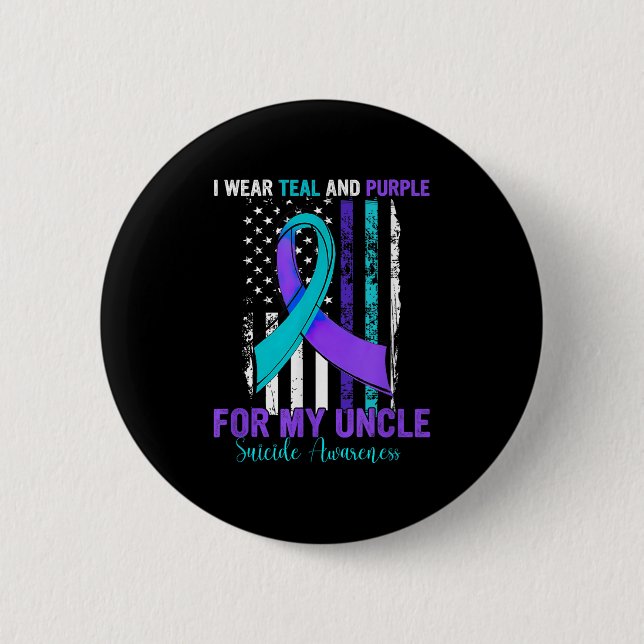 Teal Purple Ribbon Suicide Awareness Flag Uncle  Button (Vorderseite)