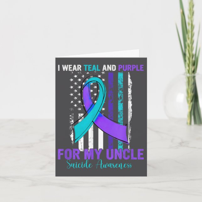 Teal Purple Ribbon Suicide Awareness Flag Uncle  Karte (Vorderseite)