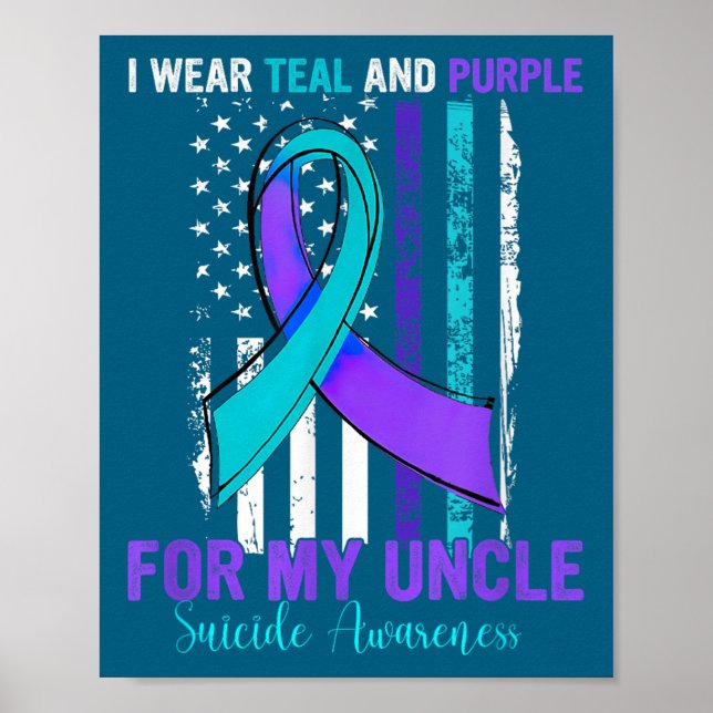 Teal Purple Ribbon Suicide Awareness Flag Uncle  Poster (Vorne)