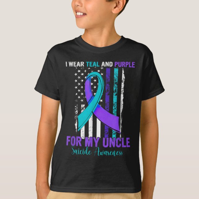 Teal Purple Ribbon Suicide Awareness Flag Uncle  T-Shirt (Vorderseite)
