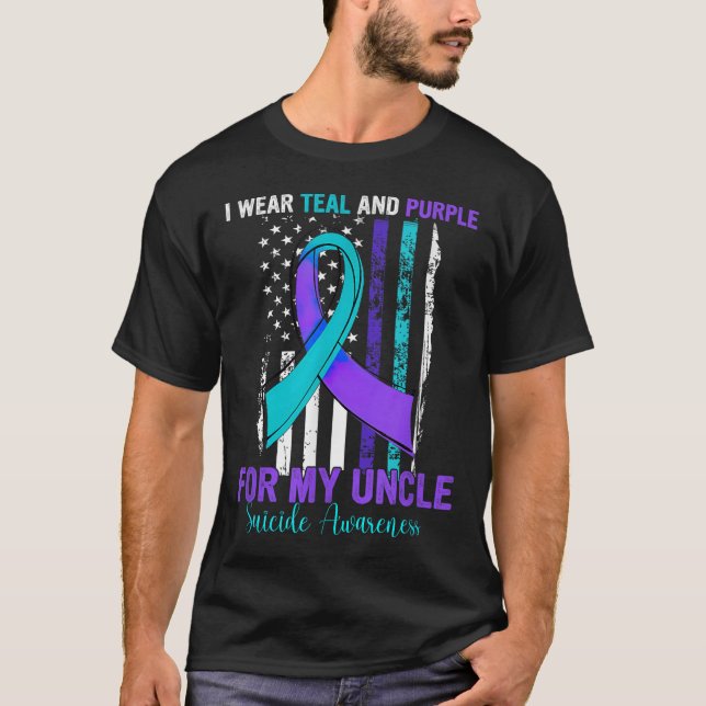Teal Purple Ribbon Suicide Awareness Flag Uncle  T-Shirt (Vorderseite)