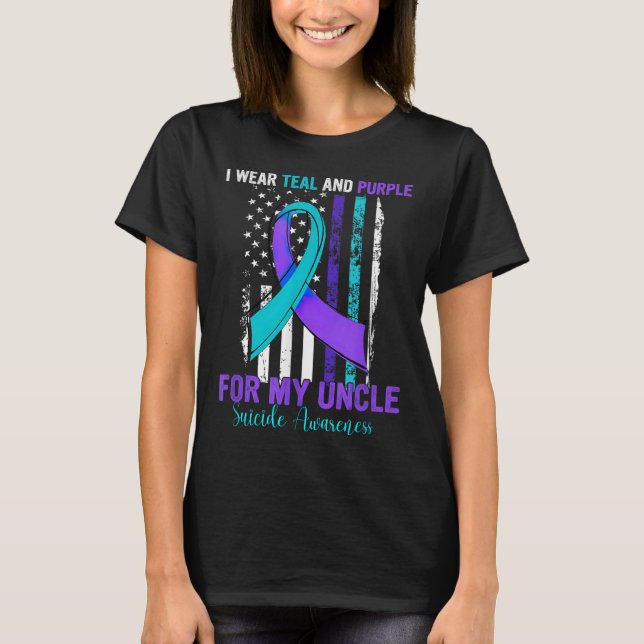 Teal Purple Ribbon Suicide Awareness Flag Uncle  T-Shirt (Vorderseite)