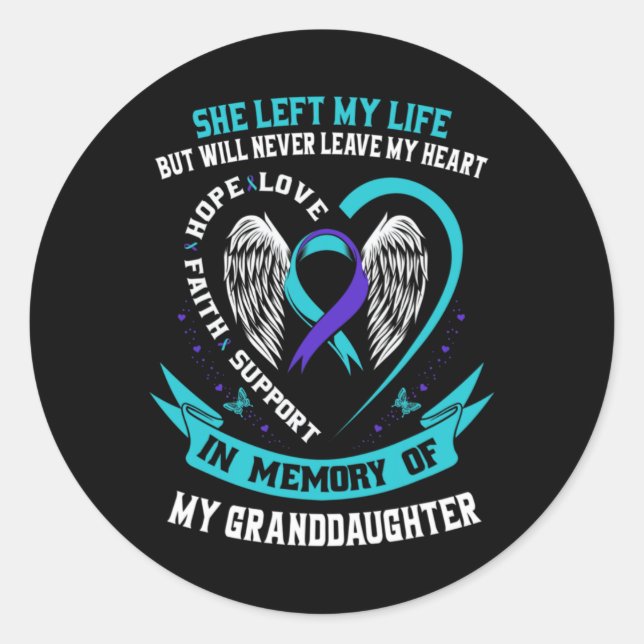 Teal Purple Suicide Awareness Granddaughter Memori Runder Aufkleber (Vorderseite)