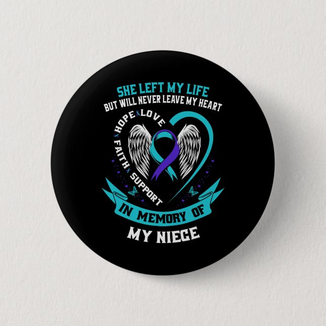 Teal Purple Suicide Awareness Ribbon Niece Memoria Button (Vorderseite)