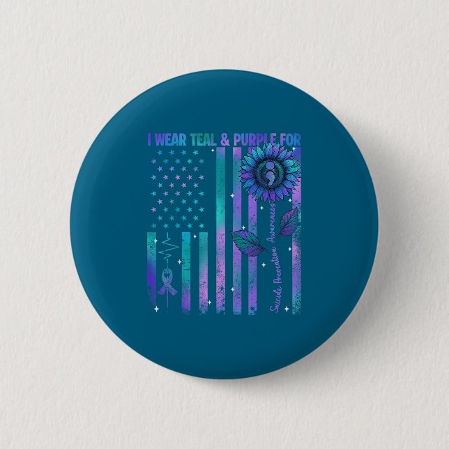 Teal Purple Us Usa Flag Suicide Prevention Awarene Button (Vorderseite)