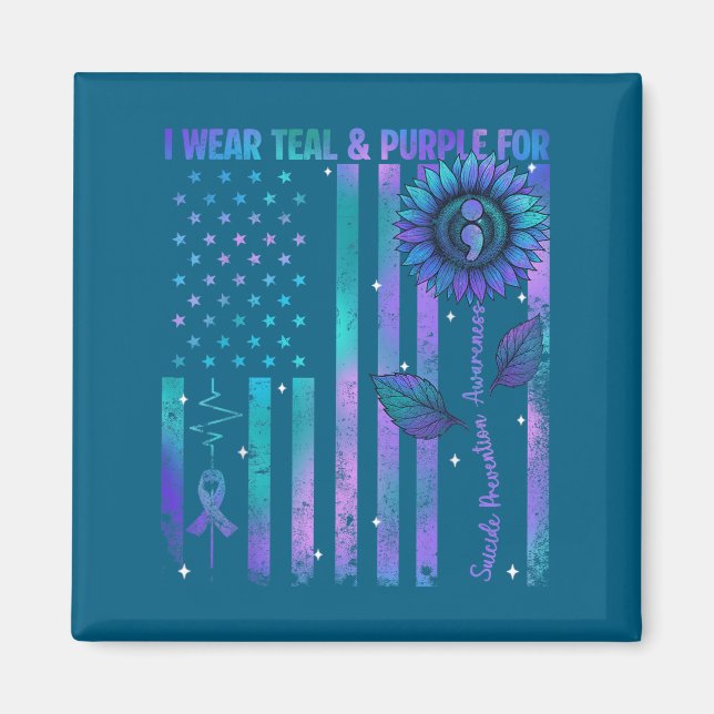 Teal Purple Us Usa Flag Suicide Prevention Awarene Magnet (Vorne)