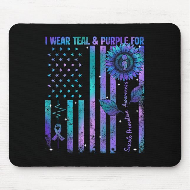Teal Purple Us Usa Flag Suicide Prevention Awarene Mousepad (Vorne)