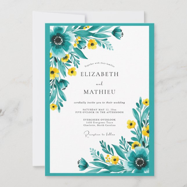 Teal Radiant Meadow Wedding Einladung (Vorderseite)