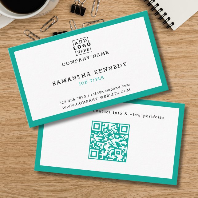 Teal-Rahmen-QR-Code Professionelles benutzerdefini Visitenkarte (Von Creator hochgeladen)