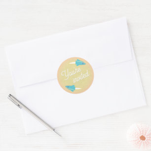 Teal-Raketen & Mond-Umschlag-Siegel Runder Aufkleber