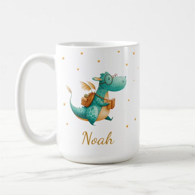 Teal-Reading-Drache-Tasse – Personalisierter Junge Kaffeetasse (Links)