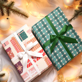 Teal Red Retro Gifts Plaid Pattern Christmas Geschenkpapier Set