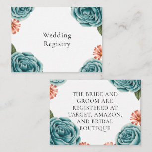 Teal-Rosen- und Orange-Daisy-Hochzeitsregister Begleitkarte