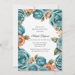 Teal Roses and Orange Floral Bachelorette Party Einladung