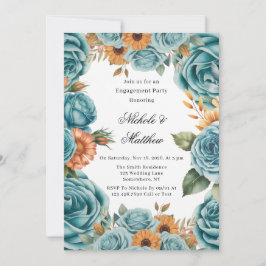 Teal Roses and Orange Floral Engagement Party Einladung