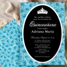 Teal Roses Elegant Silver Floral Quinceanera