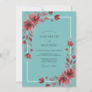 Teal-Rost-Wildblumen-Hochzeit Einladung