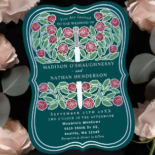 Teal Royal Mittelalterliche Blumensilberschwert Ho Einladung