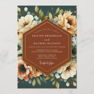 Teal Russet Malerische Hochzeit Einladung