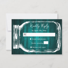 Teal Rustic Wood Mason Jar Rustic Fall Wedding RSVP Karte